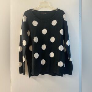 Sweet Rain Women’s Classic Polka Dot Black & White Pullover Sweater L